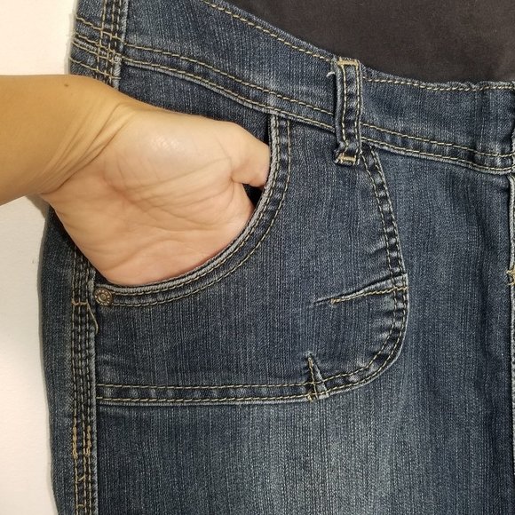 Thyme Maternity Denim Classic Jean Pencil Skirt Stretch Belly Panel Pockete XS - Picture 2 of 8